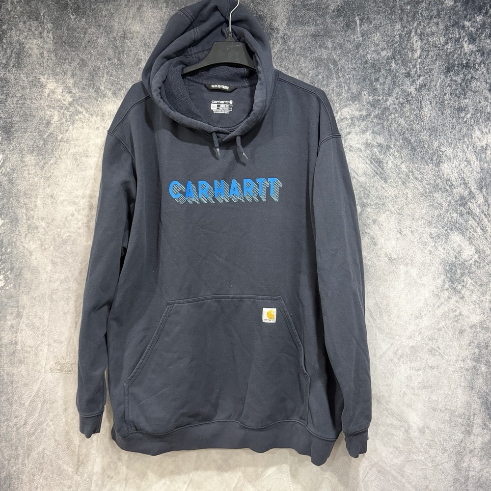 Carhartt Rain Defender Hoodie Mens 3XL Black Loose Fit Pullover Logo Sweatshirt